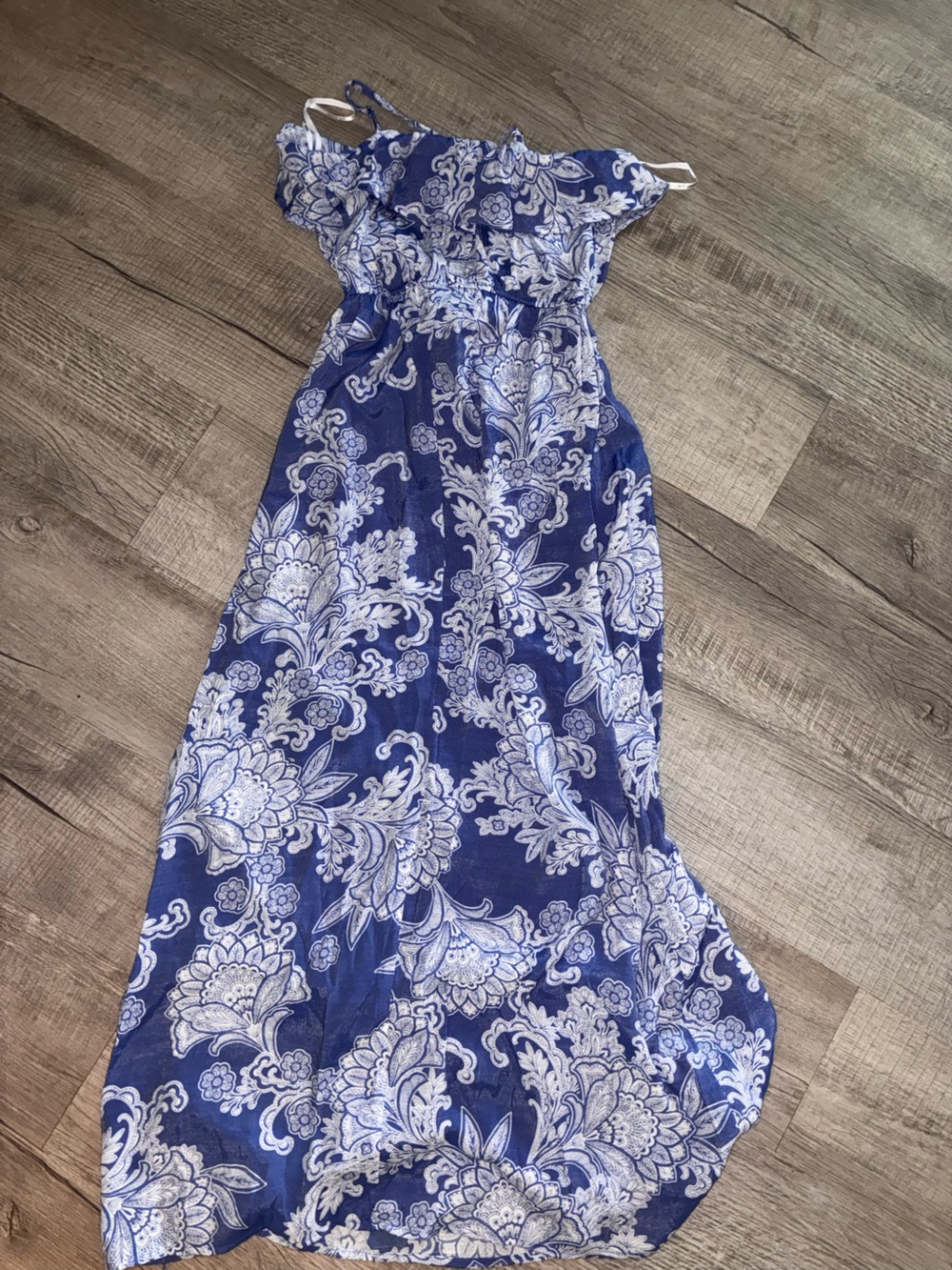 Kate and Lily Blue & White Paisley Maxi dress ruffle top 6